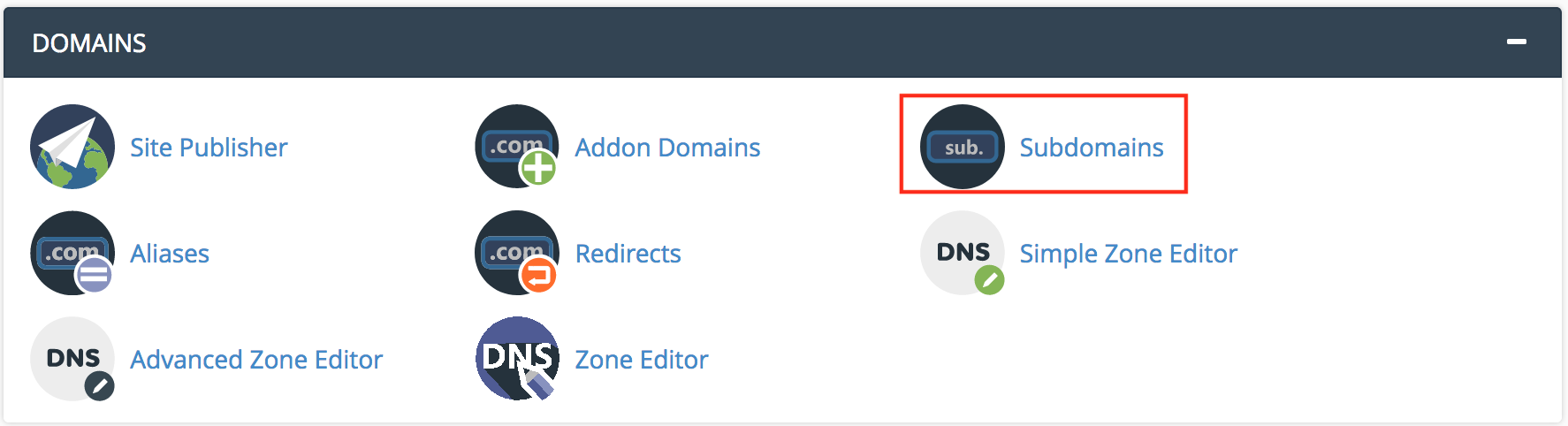 Image showing Subdomains section of cPanel